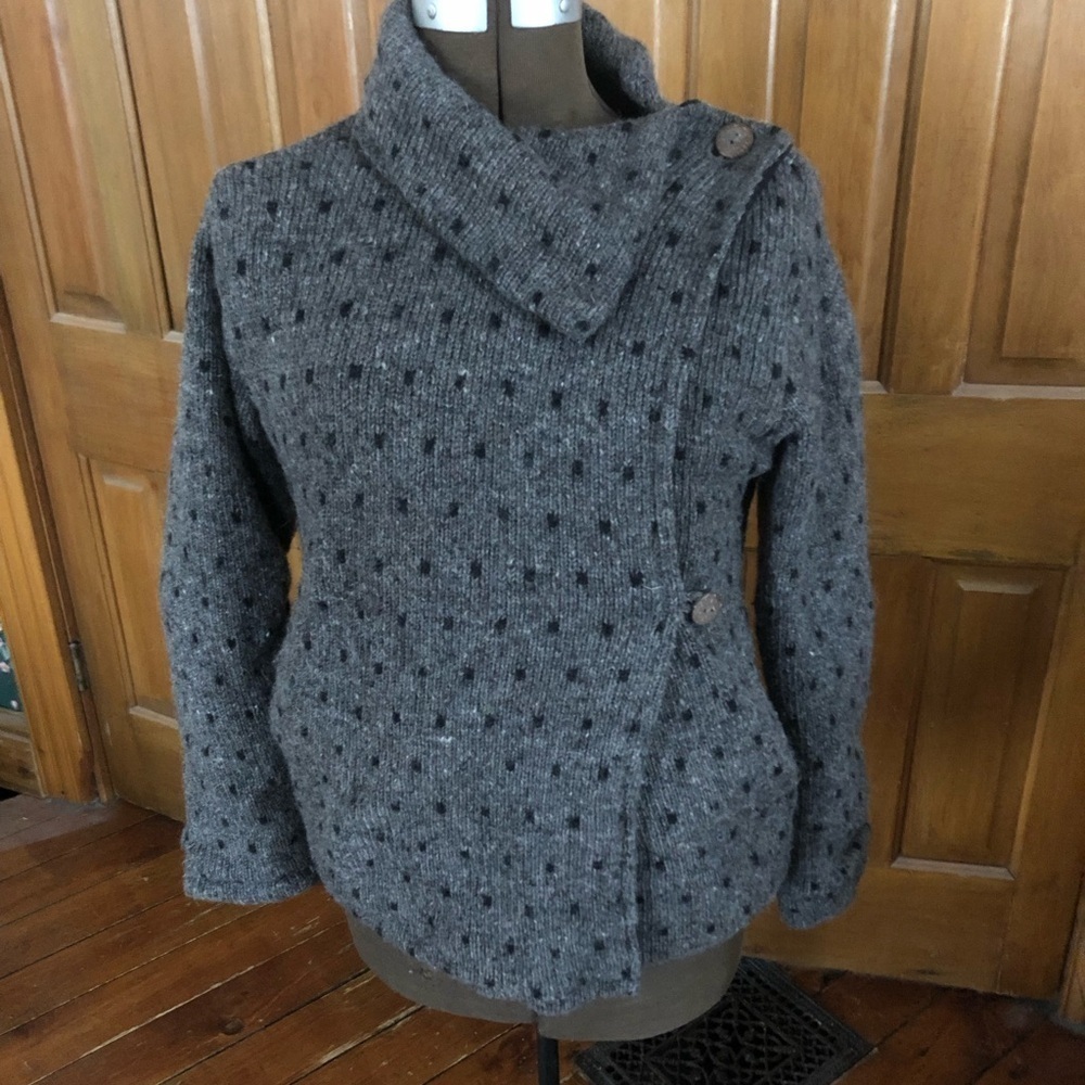 Vtg Wrap Style Fleece Lined Wool Sweater